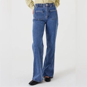 Seventy + Mochi Mabel Patch Pocket Wide Leg Flare High Rise Jeans Size 30 x 30.5